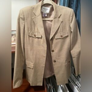 Oscar de la Renta - Tan Plaid Bust Pocket